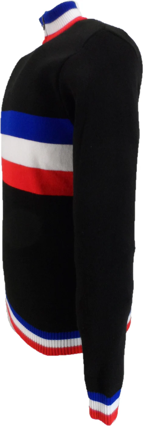 Mazeys Mens Black Retro Stripe Knitted Cycling Top - immagine 3