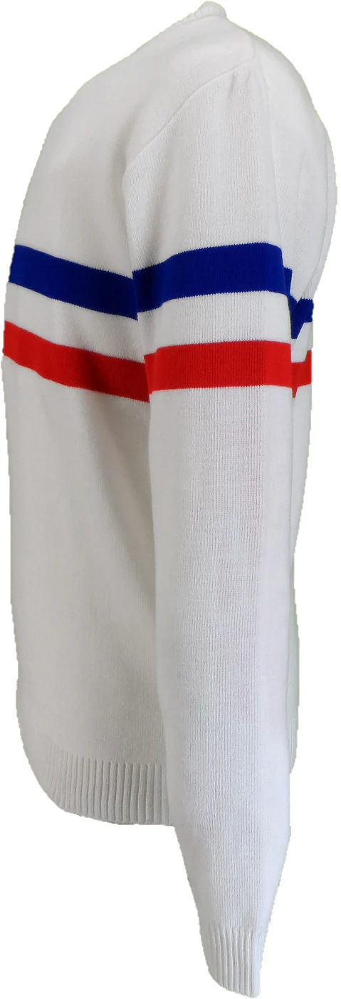 Mazeys Mens White Horizontal Stripe Crew Neck Jumper - immagine 3