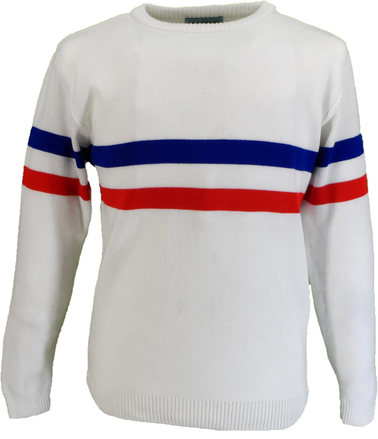 Mazeys Mens White Horizontal Stripe Crew Neck Jumper - immagine 2