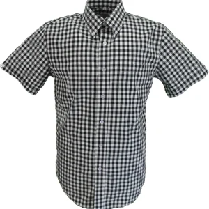 Mazeys Mens Black Gingham Check 100% Cotton Short Sleeved Shirts