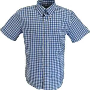 Mazeys Mens Blue Gingham Check 100% Cotton Short Sleeved Shirts