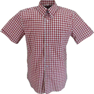 Mazeys Mens Red Gingham Check 100% Cotton Short Sleeved Shirts