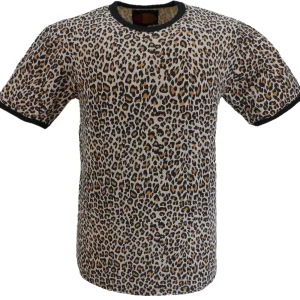 Mazeys Mens Retro 70s Leopard Print T-Shirt