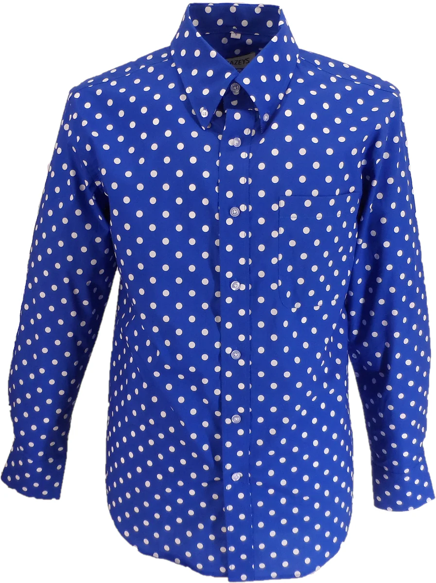 Mazeys Mens Mid Blue and White Polka Dot 100% Cotton Shirts… - immagine 2