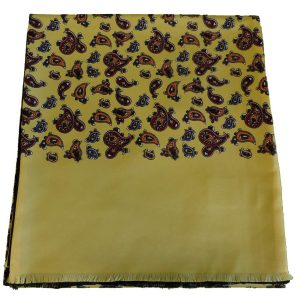 Mazeys Classic Retro Mod Mod Tassled Scarf Mustard Paisley
