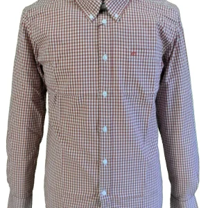 Merc Japster Red/White Gingham Cotton Long Sleeved Retro Mod Button Down Shirts