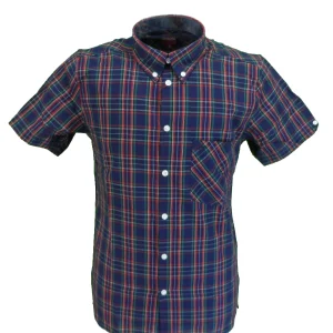 Merc Mack Navy Tartan Cotton Short Sleeved Retro Mod Button Down Shirts