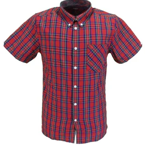 Merc Mack Red Tartan Cotton Short Sleeved Retro Mod Button Down Shirts