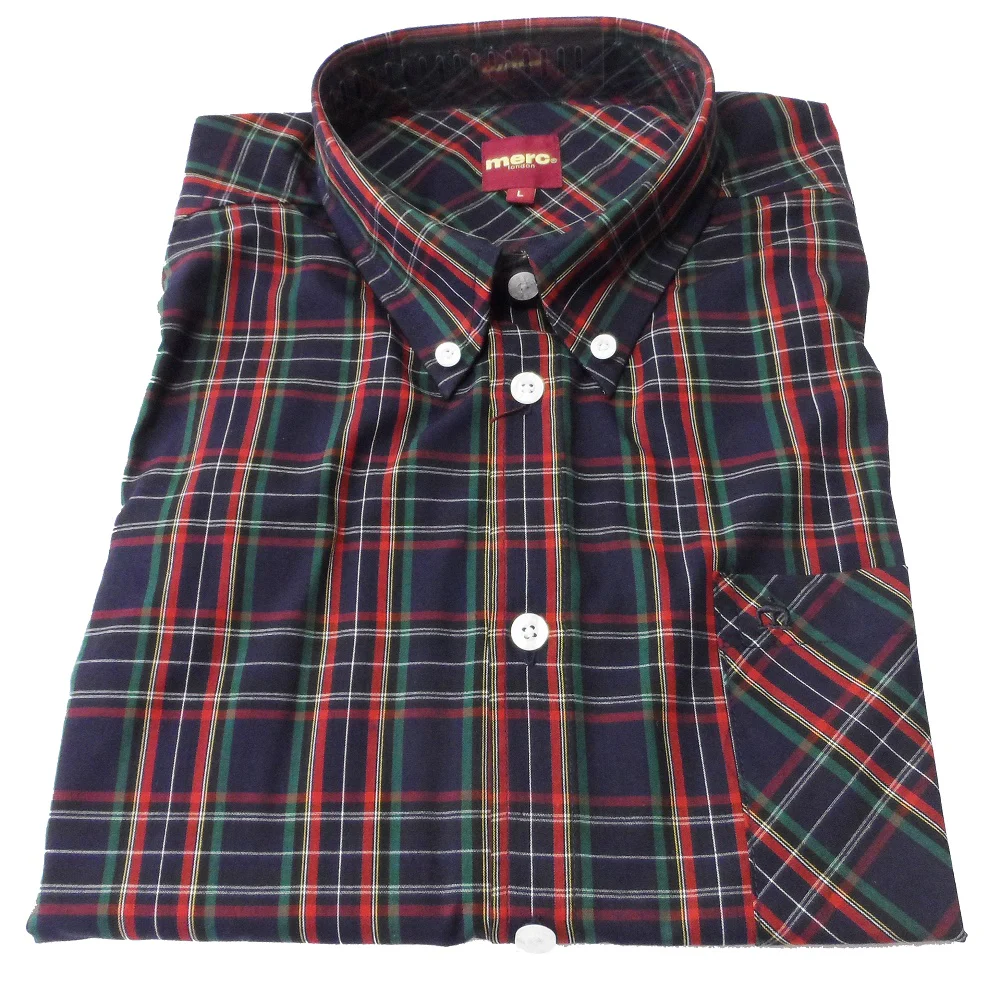 Merc Mack Navy Tartan Cotton Short Sleeved Retro Mod Button Down Shirts - immagine 3