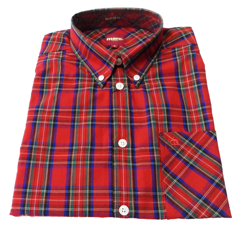 Merc Mack Red Tartan Cotton Short Sleeved Retro Mod Button Down Shirts - immagine 3