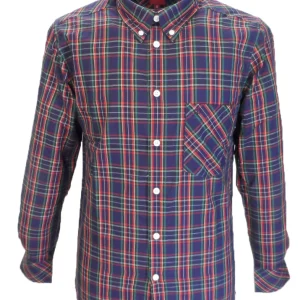 Merc Navy Neddy Cotton Long Sleeved Retro Mod Button Down Shirts
