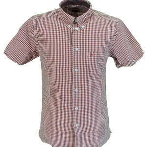 Merc Terry Red/White Gingham Cotton Short Sleeved Retro Mod Button Down Shirts