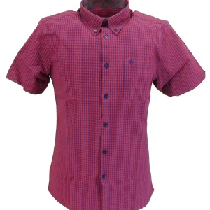 Merc Terry Red/Navy Cotton Short Sleeved Retro Mod Button Down Shirts