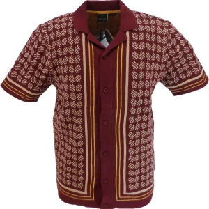 Merc Mens Wine Red Dennis Knitted Vintage Mod Polo Shirts