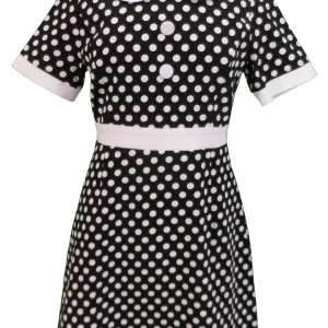 Ladies 60s Retro Mod Vintage Black & White Polka Dot Dress