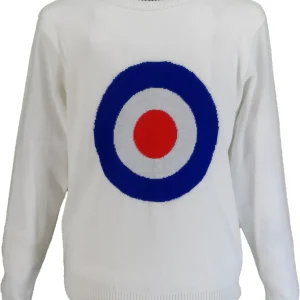 Mazeys Mens White 'Moon' Crew Neck Jumper