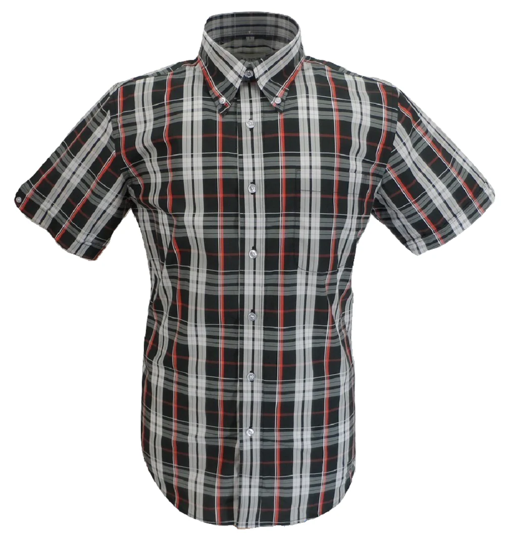 Mazeys Mens Black/Grey/Red Checked 100% Cotton Short Sleeved Shirts - immagine 2
