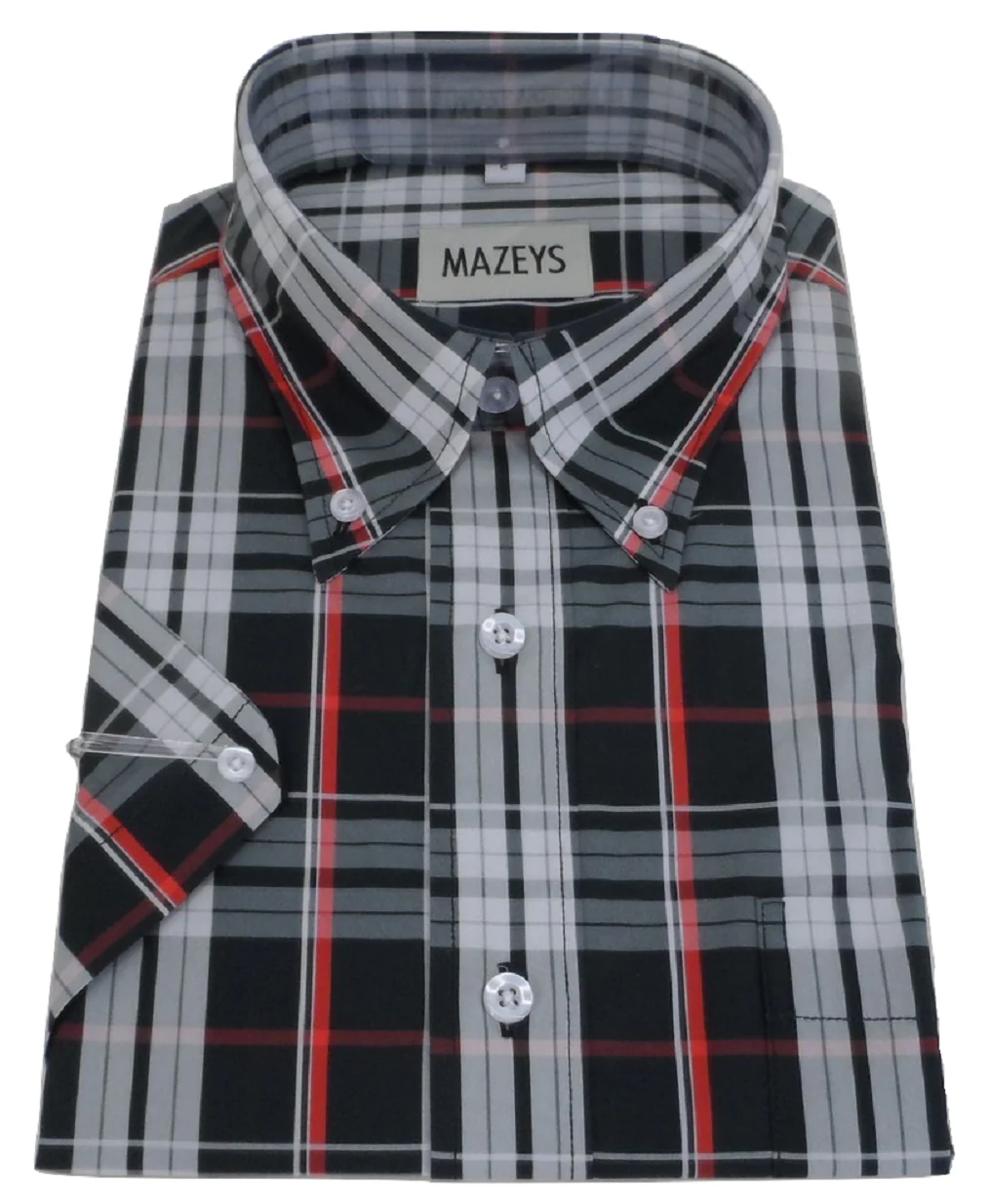 Mazeys Mens Black/Grey/Red Checked 100% Cotton Short Sleeved Shirts - immagine 4