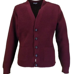 Relco Classic Retro Waffle Knit Burgundy Cardigan