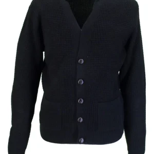 Relco Classic Retro Waffle Knit Navy Cardigan