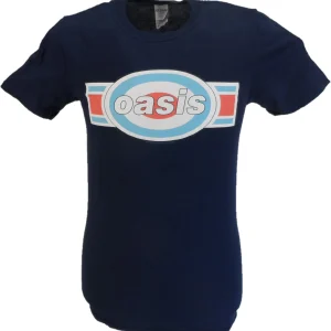 Mens Official Licensed Oasis Navy Blue Oblong Target Logo T Shirt