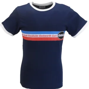 Mens Official Licensed Oasis Navy Blue Knebworth Stripe Ringer T Shirt