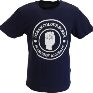 Mens Official Licensed Ocean Colour Scene  Marchin' Fist Navy Blue T Shirt