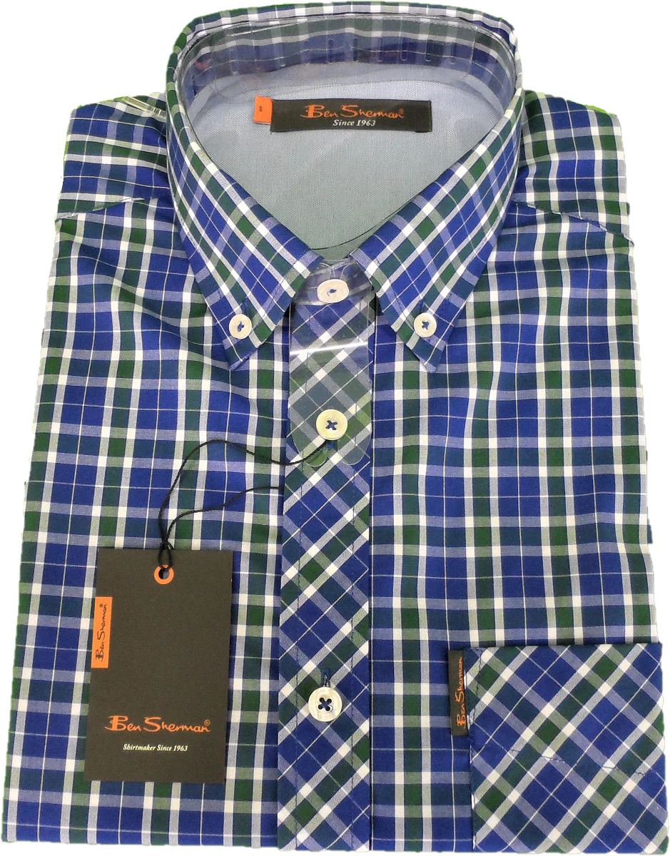 Ben Sherman Mens Blue Checked Short Sleeved Shirt - immagine 4