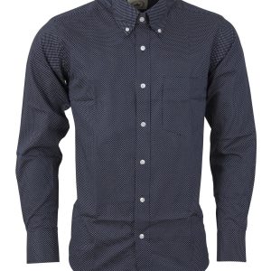 Relco Navy Blue Pindot 100% Cotton Long Sleeved Retro Mod Button Down Shirt