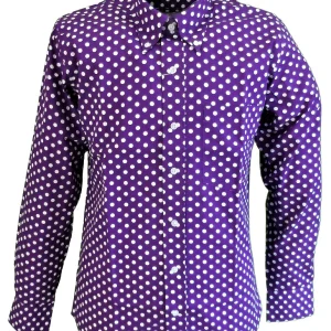 Relco Purple & White Polka Dot Mens Classic Mod Vintage Design Shirts