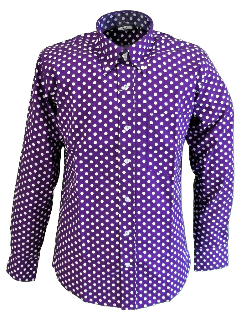 Relco Purple & White Polka Dot Mens Classic Mod Vintage Design Shirts