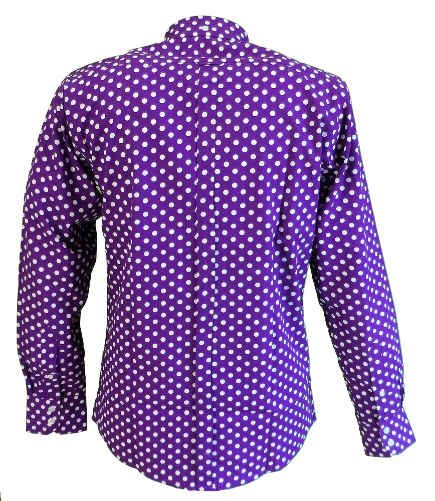 Relco Purple & White Polka Dot Mens Classic Mod Vintage Design Shirts - immagine 5