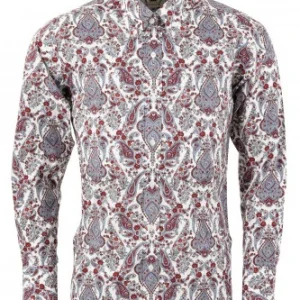 Relco White Red Blue Multi Paisley Long Sleeved Retro Mod Button Down Shirt