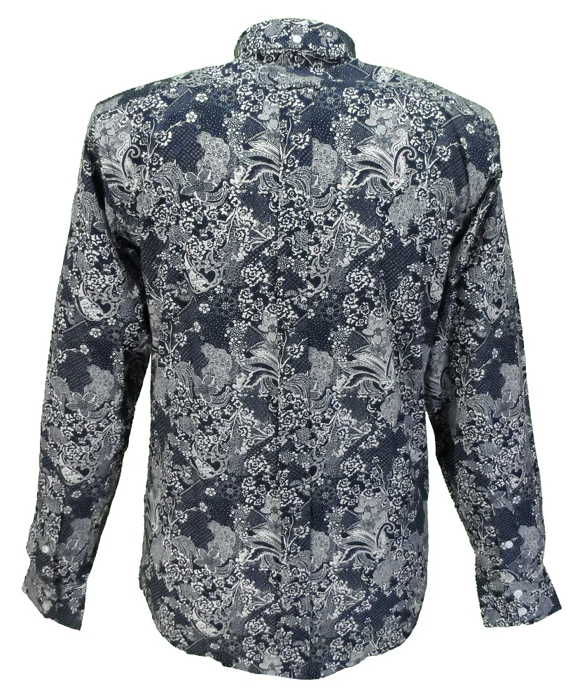 Relco Navy & White Paisley 100% Cotton Long Sleeved Retro Mod Button Down Shirt - immagine 4