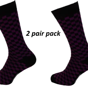 Mens 2 Pair Pack Black and Purple Check Retro Socks