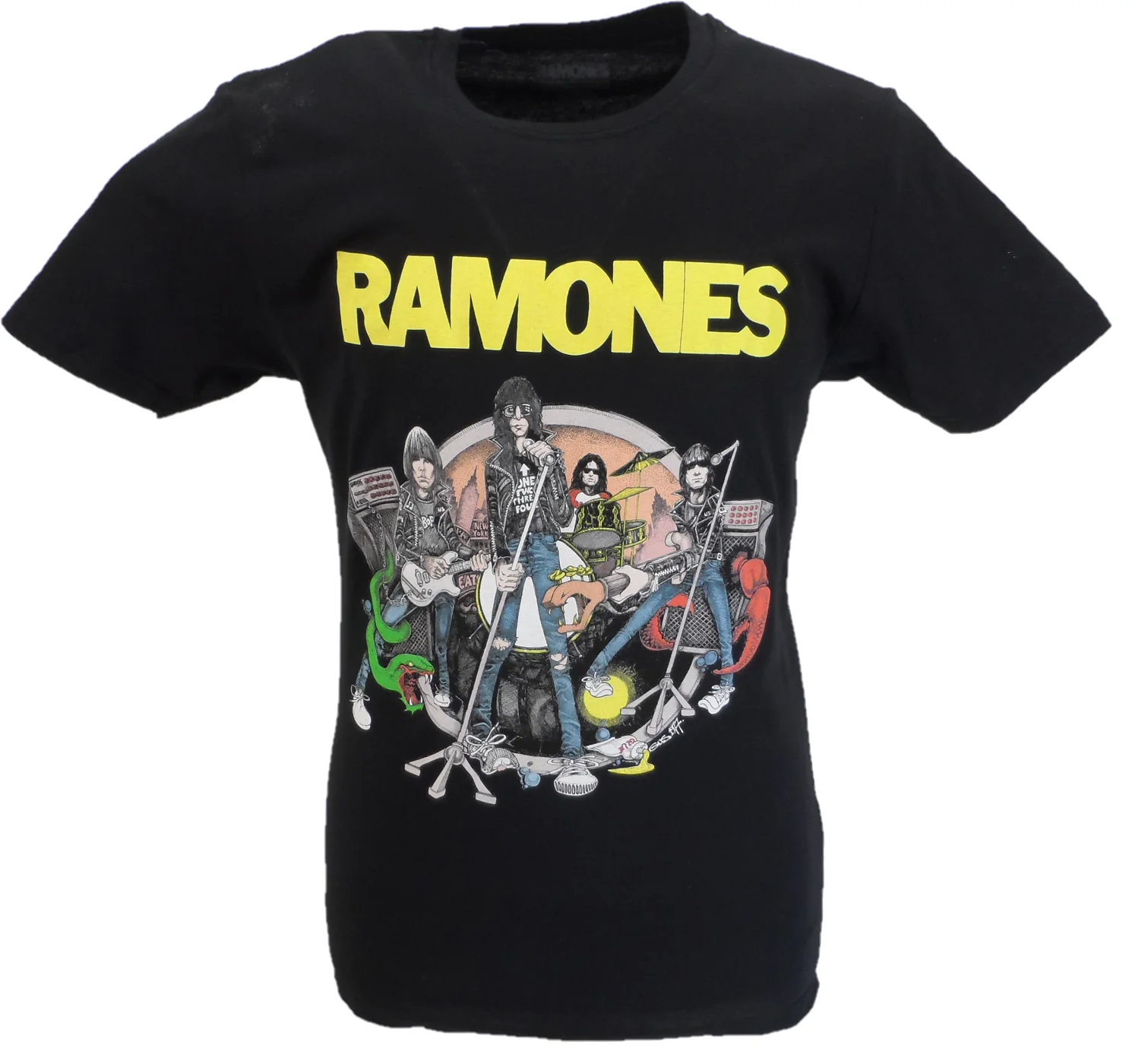 Mens Black Official Ramones Cartoon T Shirt - immagine 2