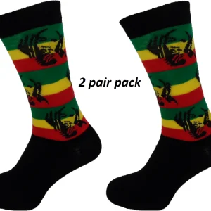 Mens 2 Pair Pack of Rasta Man Striped Retro Socks