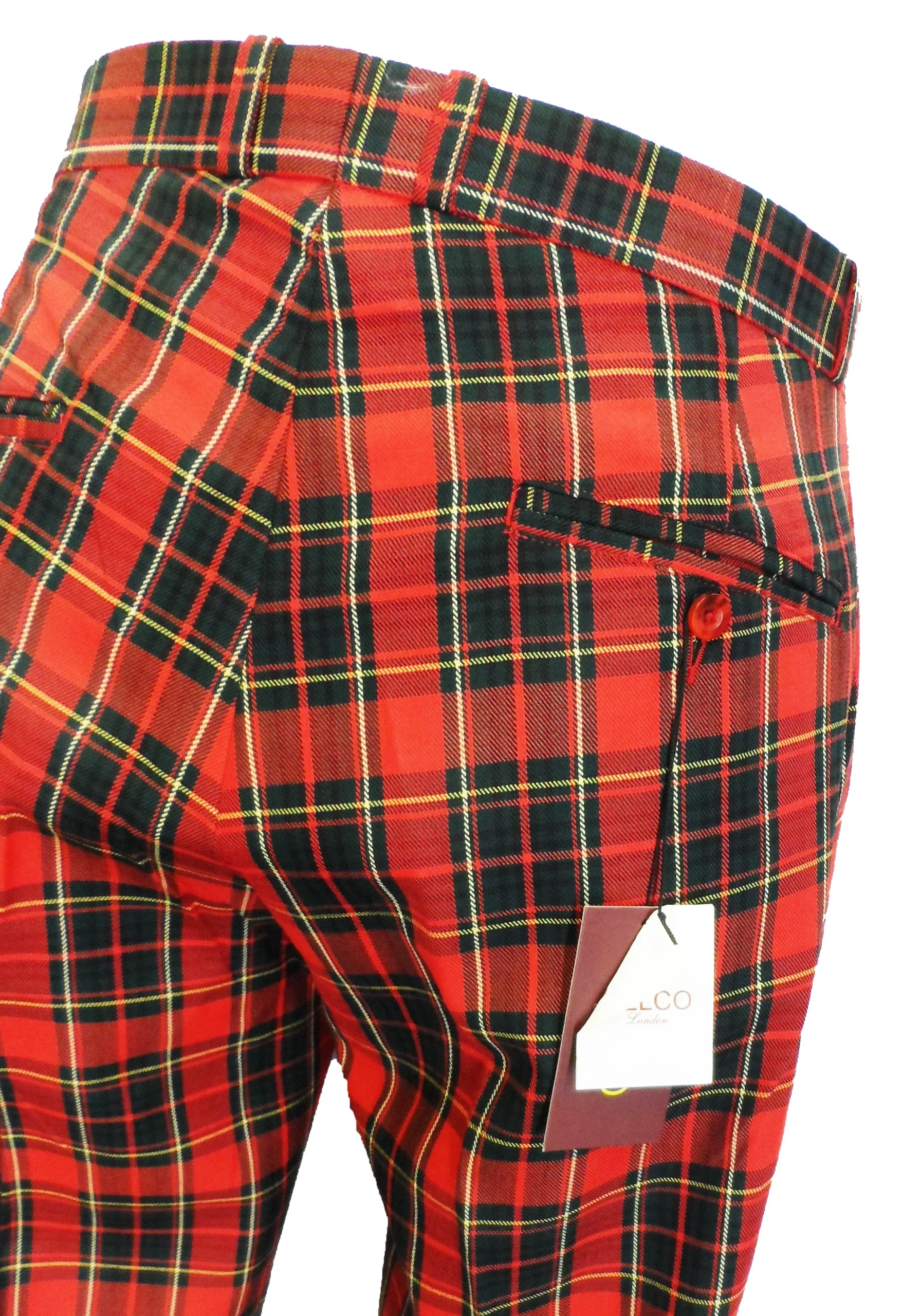 Relco Red Tartan 60S 70S Retro Mod Vintage Sta Press Trousers - immagine 3