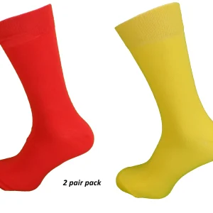 Mens 2 Pair Pack Yellow and Red Retro Socks