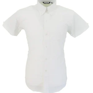 Relco Retro White Oxford Ladies Button Down Short Sleeved Shirts