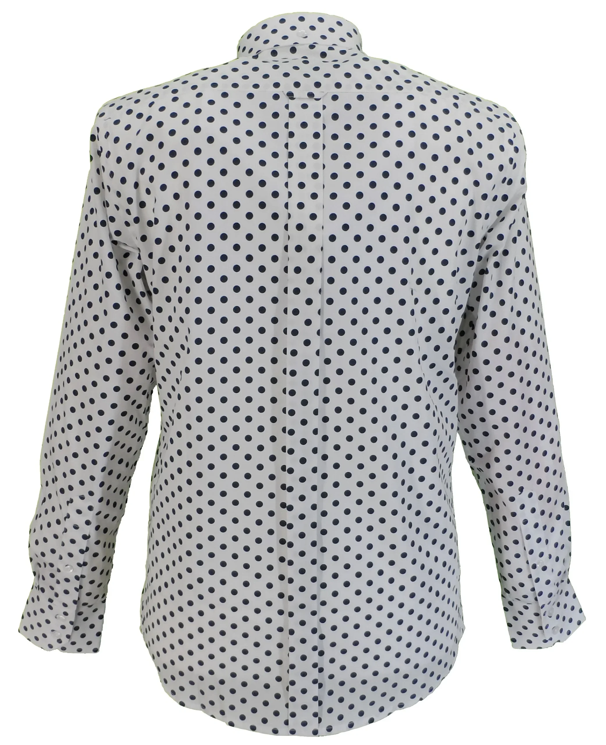 Relco White/Navy Polka Dot Cotton Long Sleeved Retro Mod Button Down Shirts - immagine 3