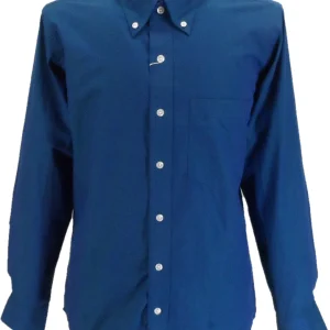 Relco Mens Long Sleeved Blue/Green Tonic Mod Retro Shirt
