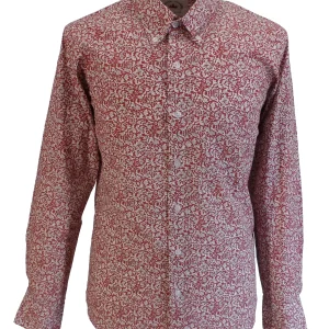 Relco Burgundy Paisley 100% Cotton Long Sleeved Button Down Shirts