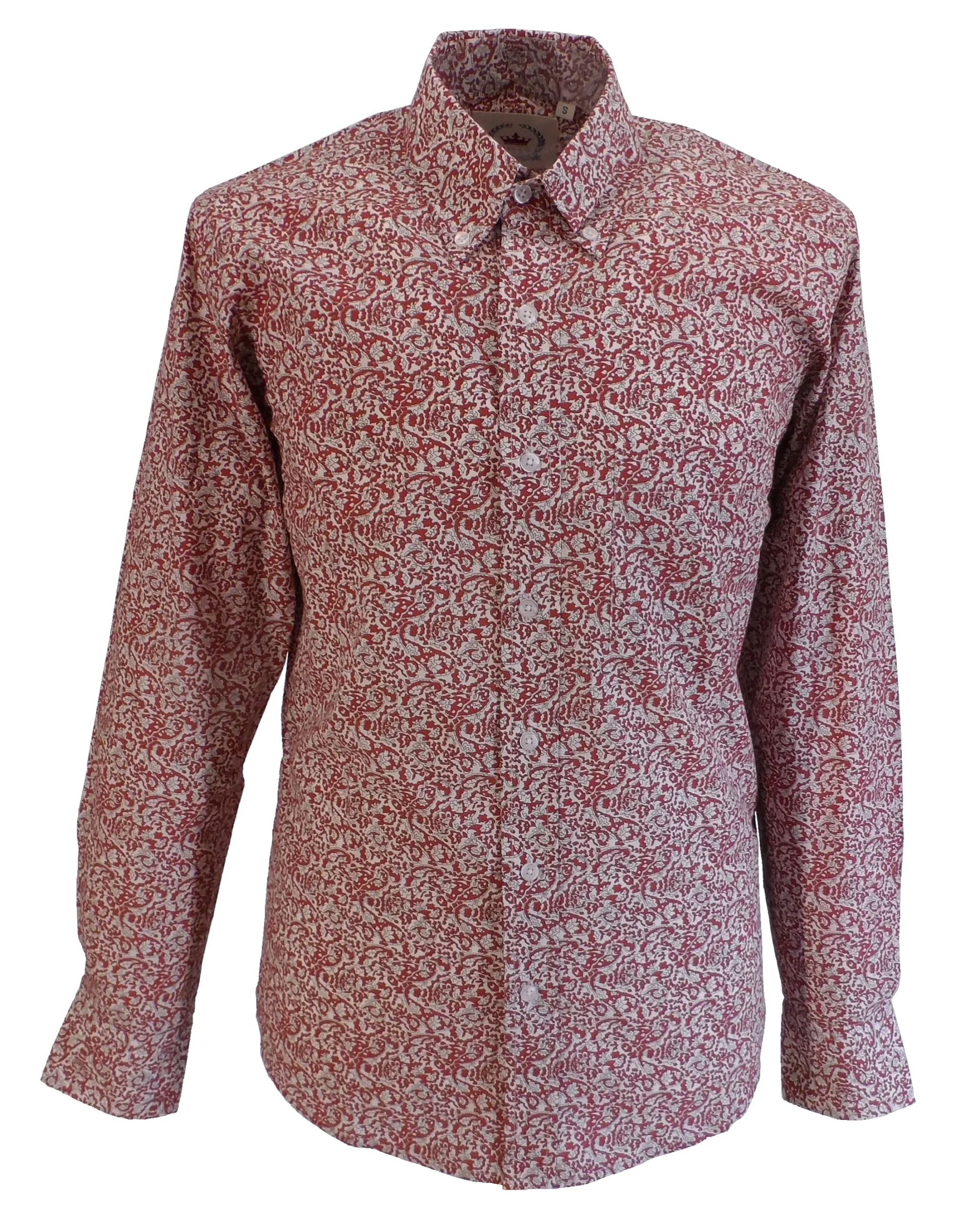 Relco Burgundy Paisley 100% Cotton Long Sleeved Button Down Shirts - immagine 2
