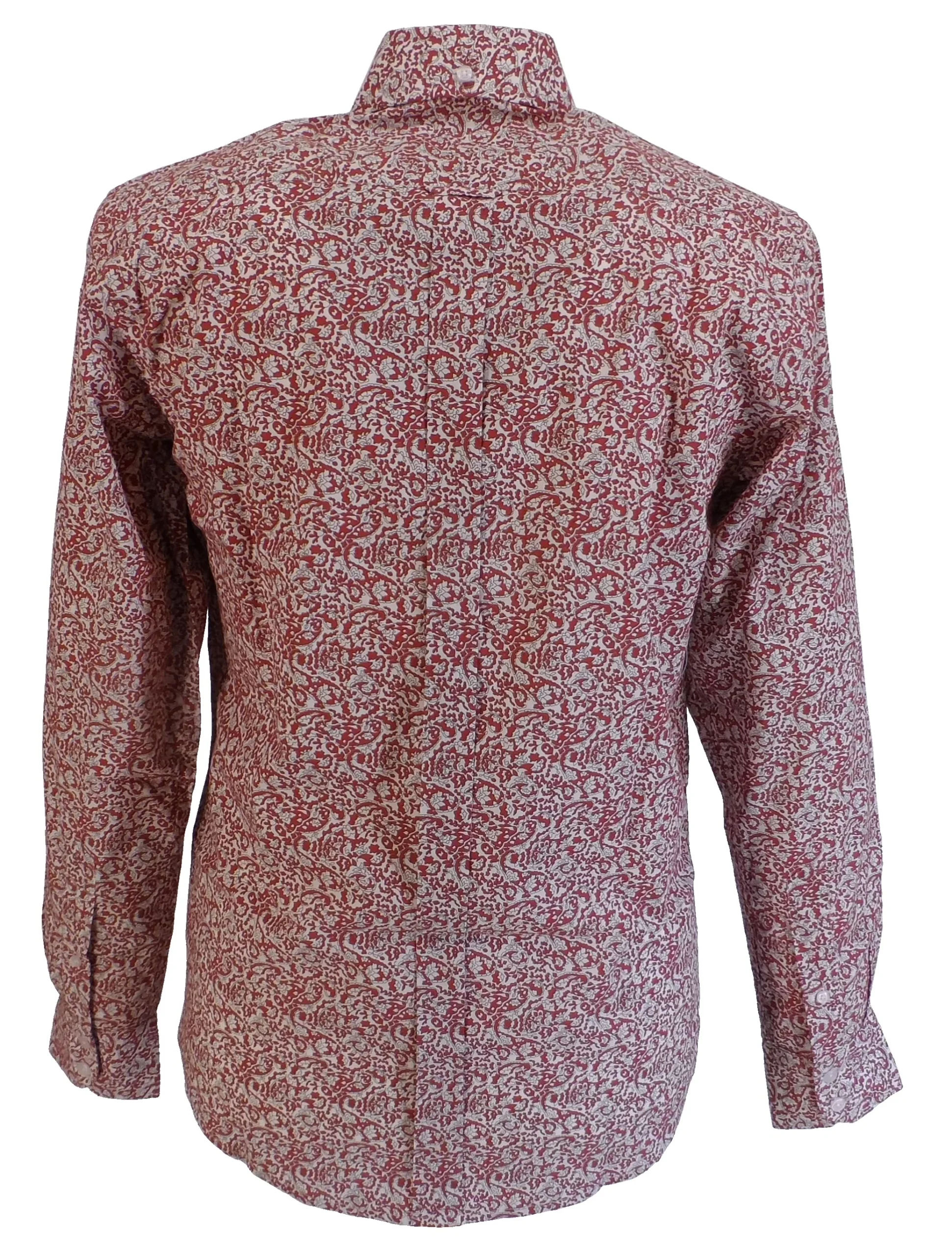 Relco Burgundy Paisley 100% Cotton Long Sleeved Button Down Shirts - immagine 3