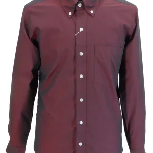 Relco Mens Long Sleeved Burgundy & Black Tonic Mod Retro Shirt
