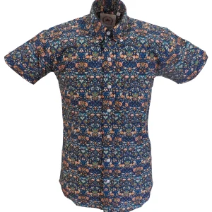 Relco Mens Blue Retro Floral Short Sleeved Shirt