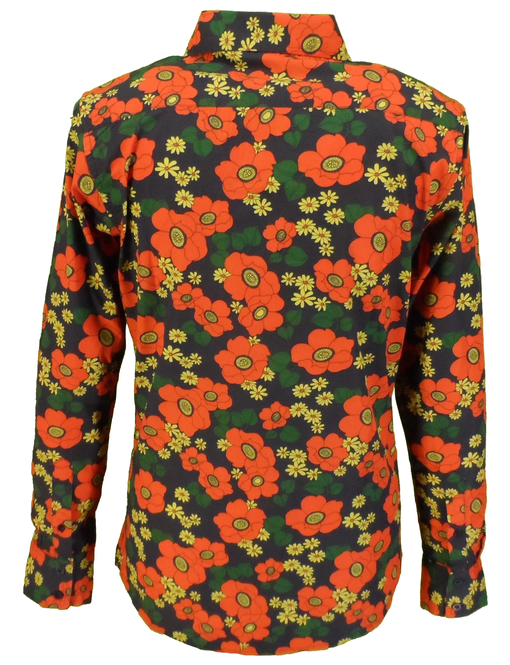 Mazeys Mens Retro Black Floral Poppy Shirt - immagine 3