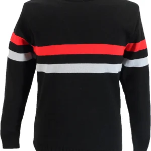 Mazeys Mens Black Horizontal Stripe Crew Neck Jumper