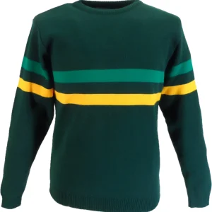 Mazeys Mens Green Horizontal Stripe Crew Neck Jumper